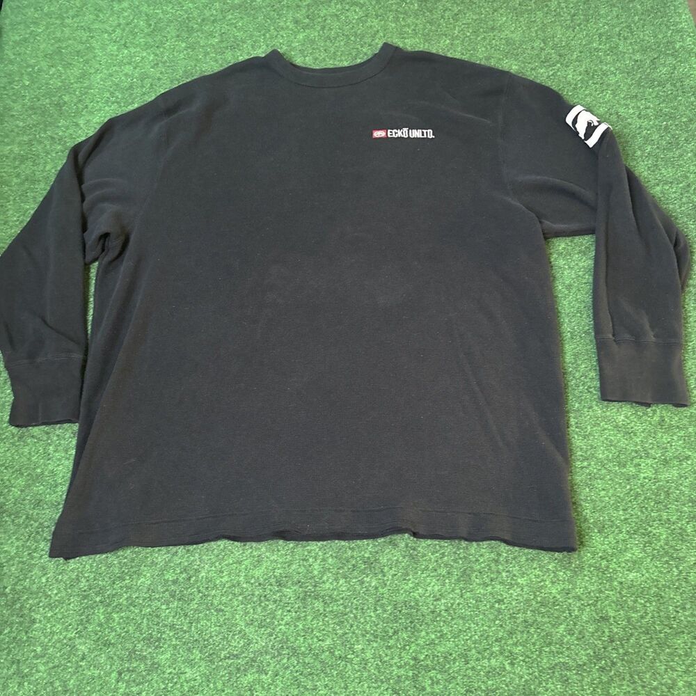 Vintage Ecko Unltd Thermal Shirt Mens 3XL Black Y2K Waffle Knit Long Sleeve